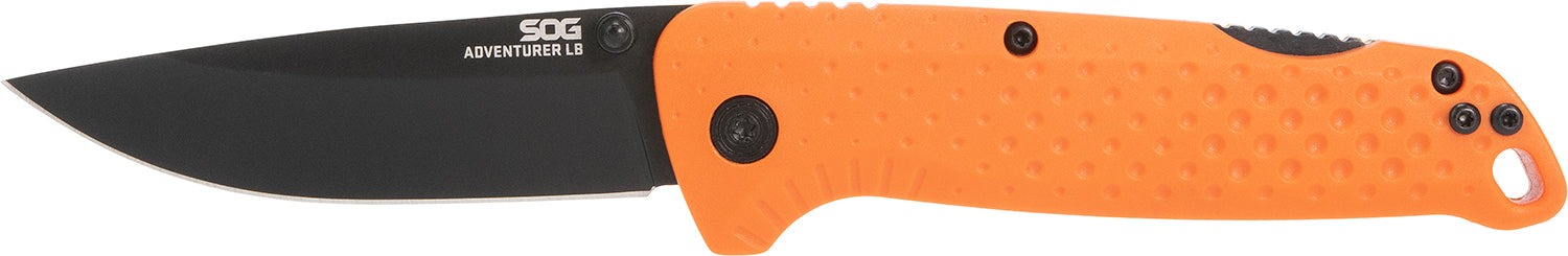 S.O.G Adventure LB Folding Knife 3.50" Plain 5Cr15MoV Stainless Blade Black TiNi Finish Blaze Orange GRN Handle