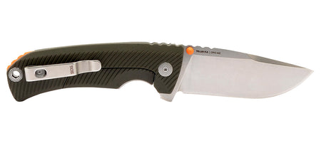 S.O.G Tellus FLK Outdoor Folding Knife 3.65" Clip Point Cryo 440C Blade Stonewashed Finish Olive Drab GRN Handle
