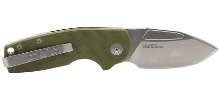 S.O.G Stout SJ EDC Folding Knife 2.60" Clip Point Cryo D2 Blade Stonewashed Finish Olive Drab G10 Handle Belt Clip