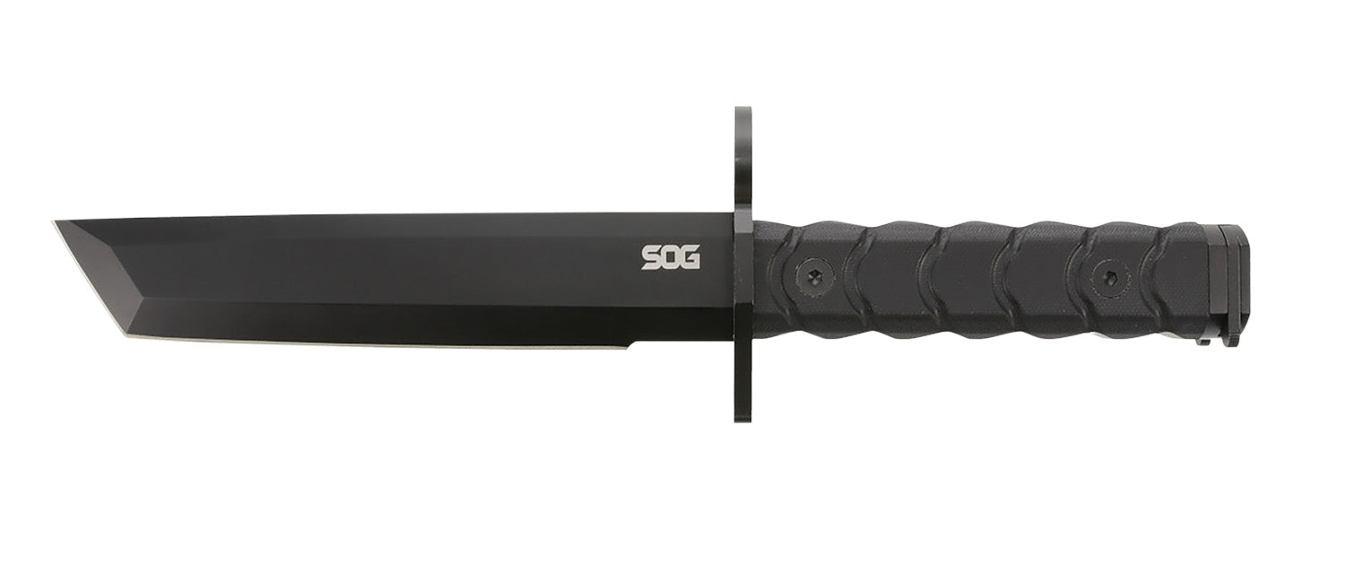 S.O.G Bayonet Fixed Blade 7.00" Tanto Style Black Finish Blade G-10 Handle with Barrel Ring and Hip Sheath