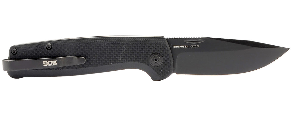 S.O.G Terminus SJ EDC Folder 2.90" Clip Point Plain Stonewashed D2 Blade Blackout G10 Handle International Carry Knife