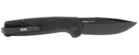 S.O.G Terminus SJ EDC Folder 2.90" Clip Point Plain Stonewashed D2 Blade Blackout G10 Handle International Carry Knife