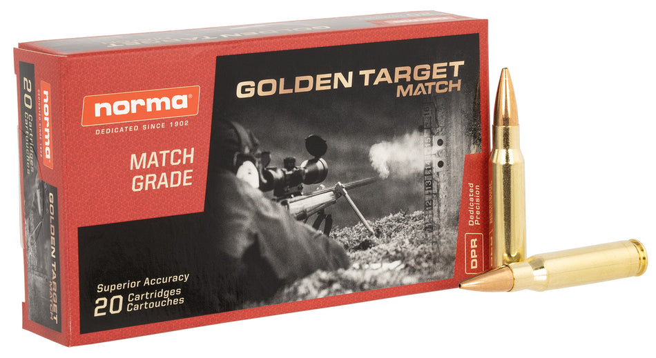 Norma .308 Win / 7.62x51mm Dedicated Precision Golden Target Match 168 grain Boat Tail Hollow Point ammunition