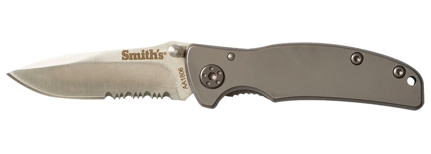 Smiths Titania I 2.20" Folding Drop Point Part Serrated Satin Titanium Coated Stainless Steel Blade Stainless Handle