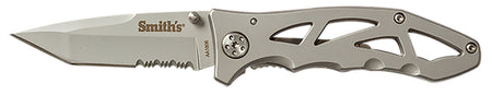 Smiths Caprella 2.95" Folding Pocket Knife Part Serrated Bead Blasted SS Blade Silver Skeletonized Handle