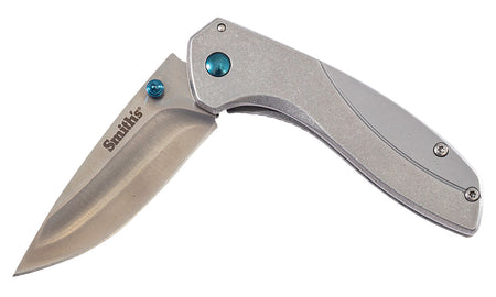 Smiths Noesis 2.75" EDC Folding Knife Plain Satin 400 SS Blade Bead Blasted Stainless Steel Handle with Pocket Clip