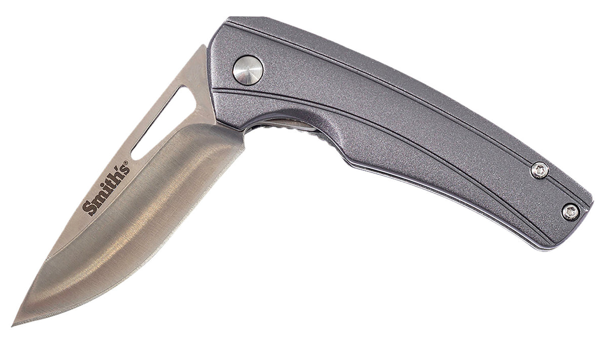 Smiths Istana 2.75" EDC Folding Knife Plain Satin 400 SS Blade Gray Anodized Aluminum Handle Pocket Clip