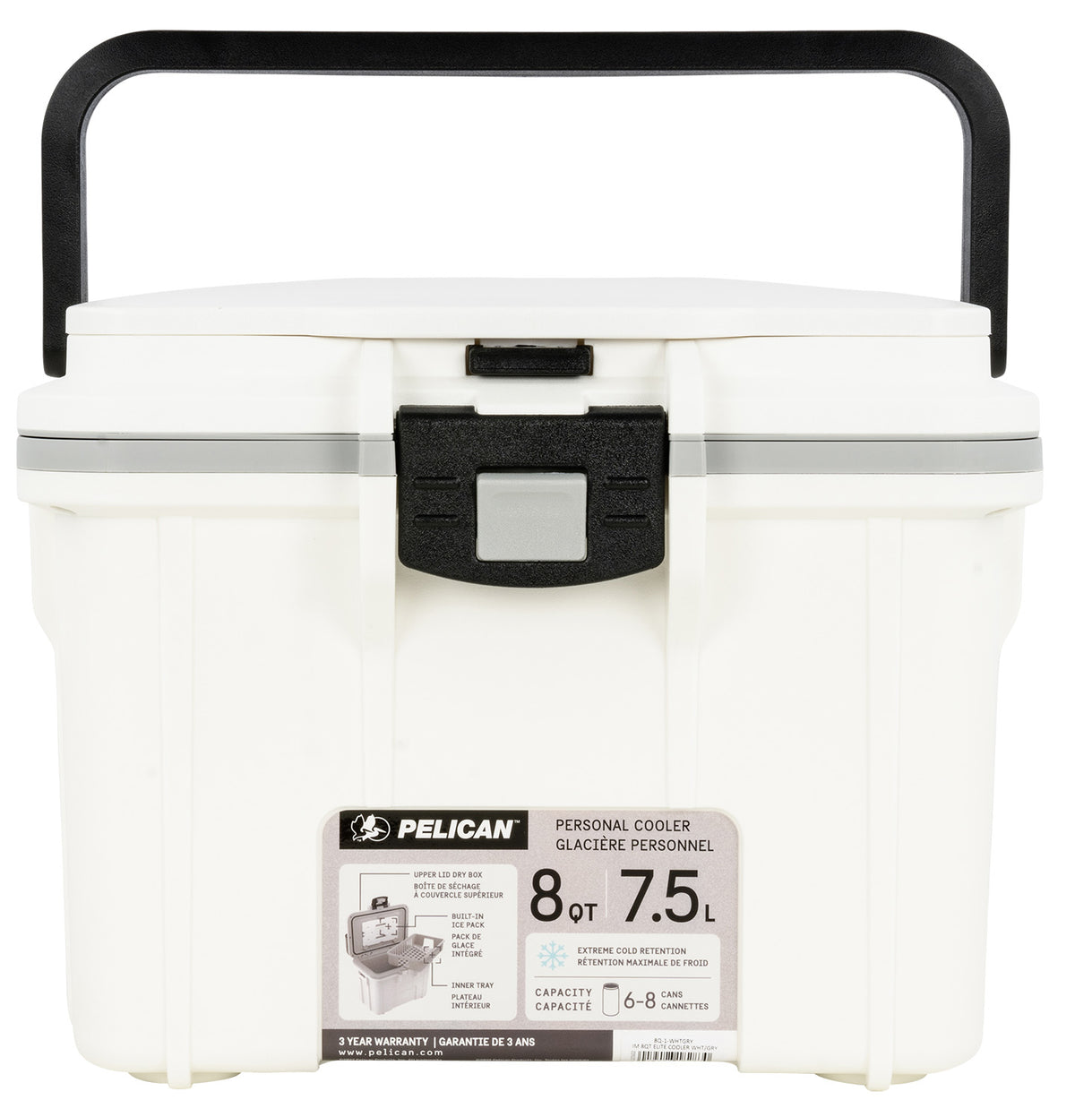 Pelican Elite 8-Quart Cooler with Removable Ice Pack White/Grey