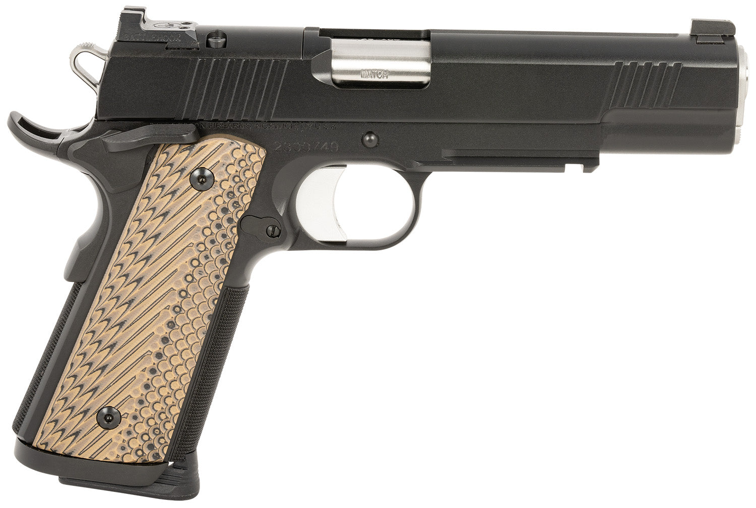 Dan Wesson 01799 Specialist 45 ACP 8+1 (2) 5" Match Grade Stainless Barrel, Black, Beavertail Frame with Pic. Rail, Optic Cut Serrated Side, Black/Brown G10 Grip, Night Sights