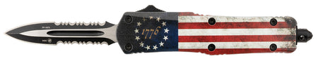 Templar SBRF431 Gen II Betsy Ross Flag OTF Dagger Part Serrated 440C SS Blade, Betsy Ross Aluminum Handle, Glass Breaker