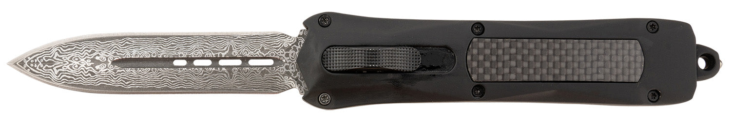 Steel River A163BDD Spartan OTF Dagger 3.50" Damascus Blade Black Carbon Fiber Inlay Zinc Alloy Handle