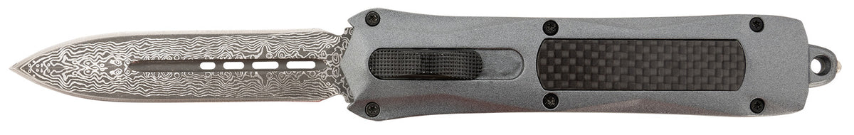 Steel River A163BDD Spartan OTF Dagger 3.50" Damascus Blade Gray Carbon Fiber Inlay Zinc Alloy Handle