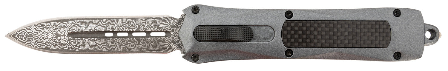 Steel River A163BDD Spartan OTF Dagger 3.50" Damascus Blade Gray Carbon Fiber Inlay Zinc Alloy Handle