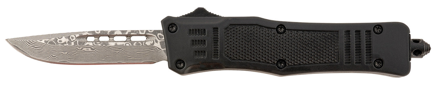 Steel River MT616BRDAMDP Spartan Mini OTF Drop Point 2.75" Real Damascus 37-Layer 440 Core Black Handle
