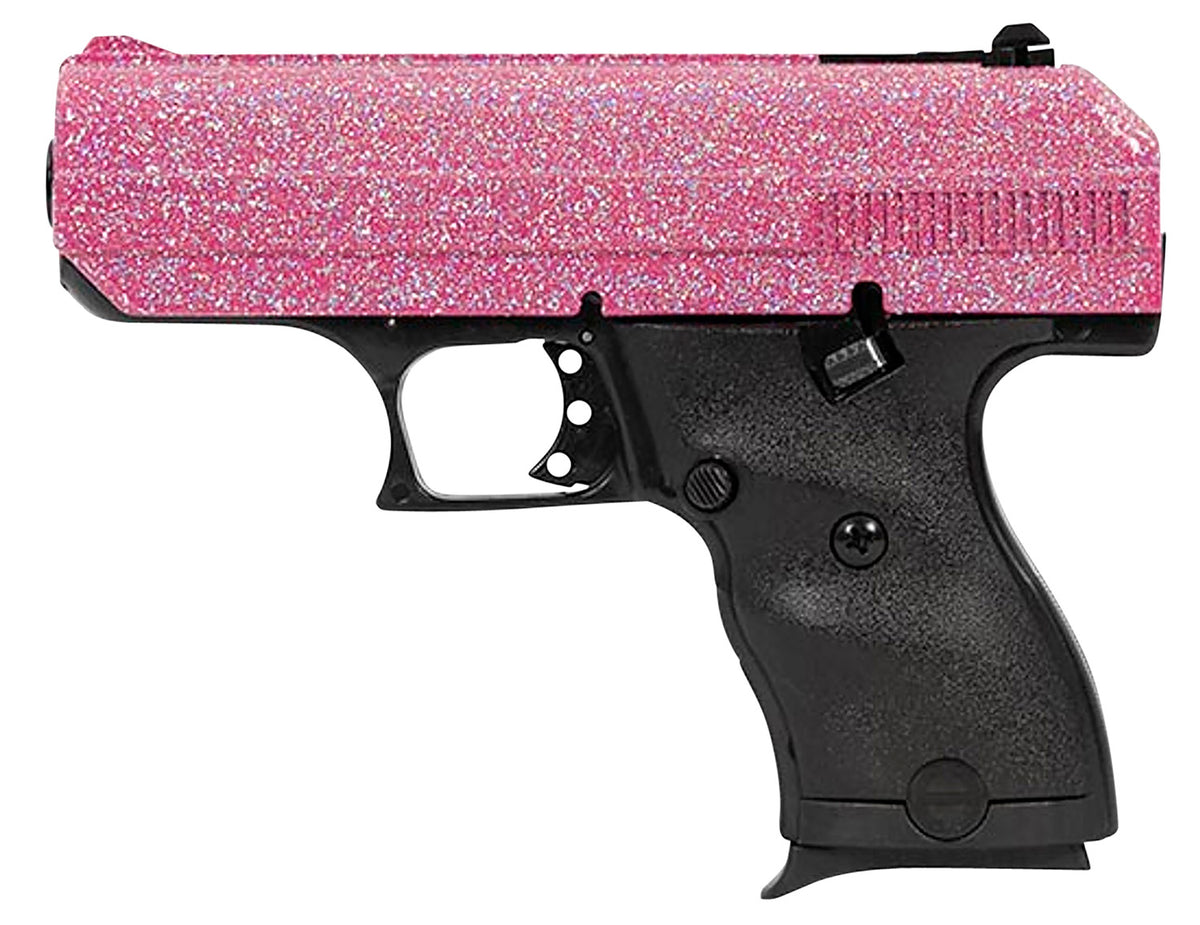 Hi-Point 916PISP C9 9mm Luger 8+1 3.50" Black Steel Barrel, Hydro-Dipped Pink Sparkle Serrated Slide, Black Polymer Frame, Black Polymer Grips