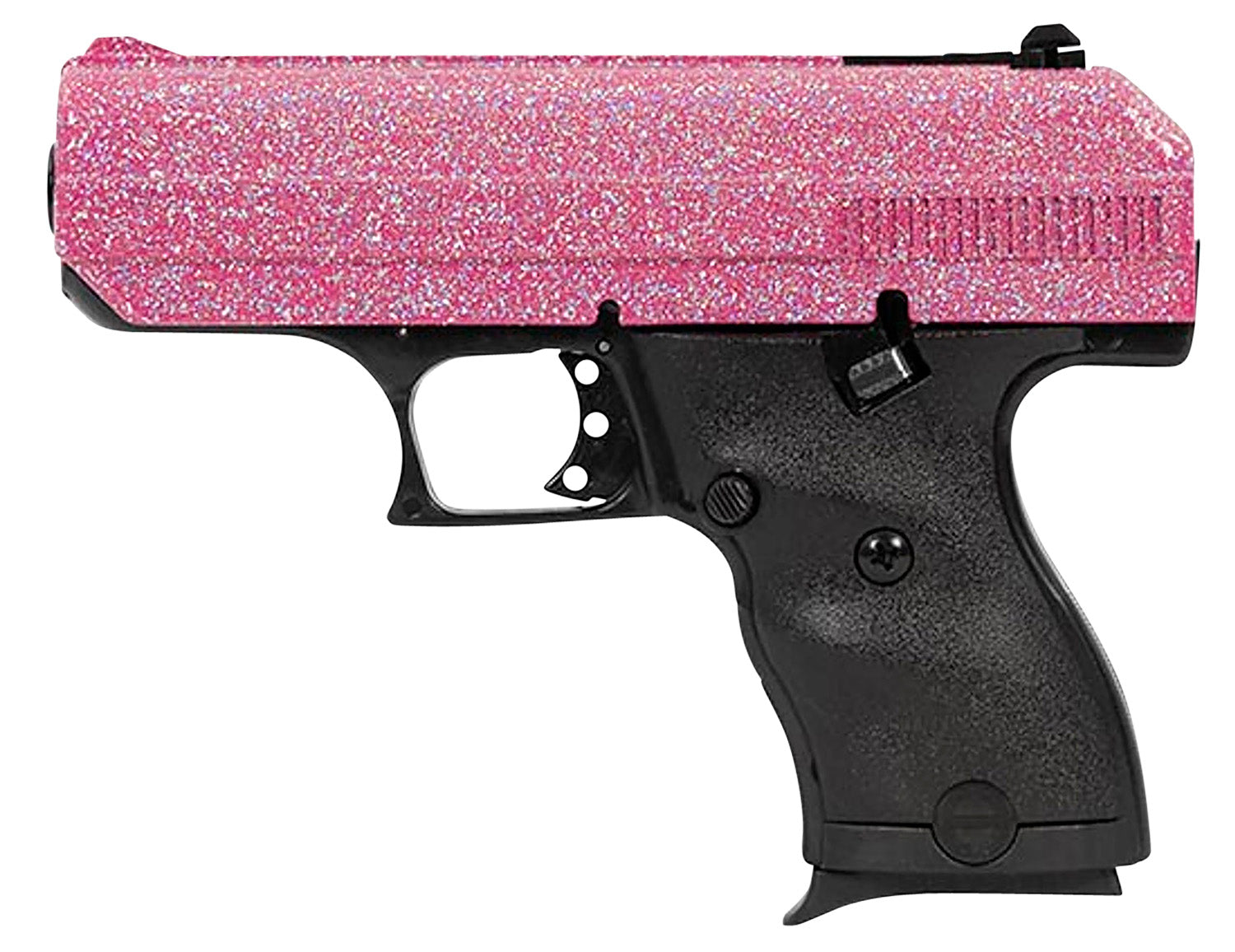 Hi-Point 916PISP C9 9mm Luger 8+1 3.50" Black Steel Barrel, Hydro-Dipped Pink Sparkle Serrated Slide, Black Polymer Frame, Black Polymer Grips