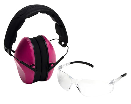 Pyramex VGCOMBO210 Safety Eyewear and Pink Earmuff Combo Kit Scratch-Resistant Clear Lens