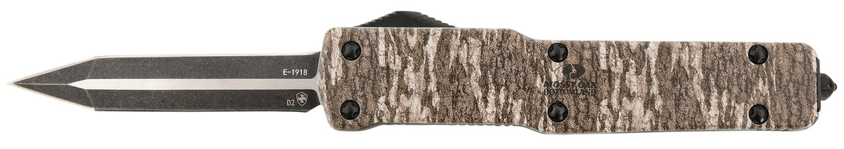 Templar MAMOB121 Slim OTF Dagger Plain Black Oxide Powder Coated D2 Blade, Mossy Oak Bottomland Aluminum Handle