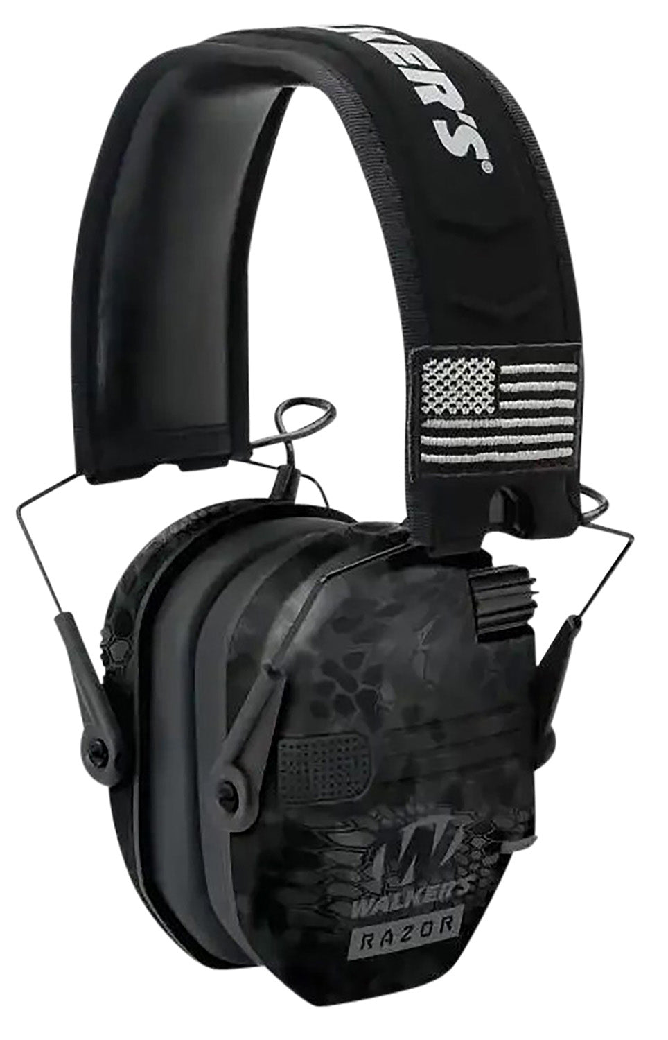 Walker's GWPRSEMPATKPT 23 dB Razor Patriot Slim Muff Kryptek Camo Black US Flag Patches