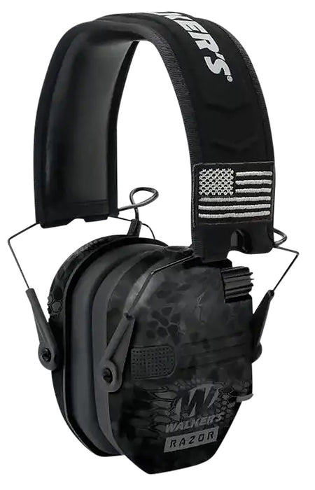 Walker's GWPRSEMPATKPT 23 dB Razor Patriot Slim Muff Kryptek Camo Black US Flag Patches