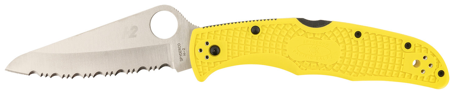 Spyderco Pacific Salt 2 3.78" H2 Stainless Serrated Blade Yellow Linerless FRN Handle Folding Knife