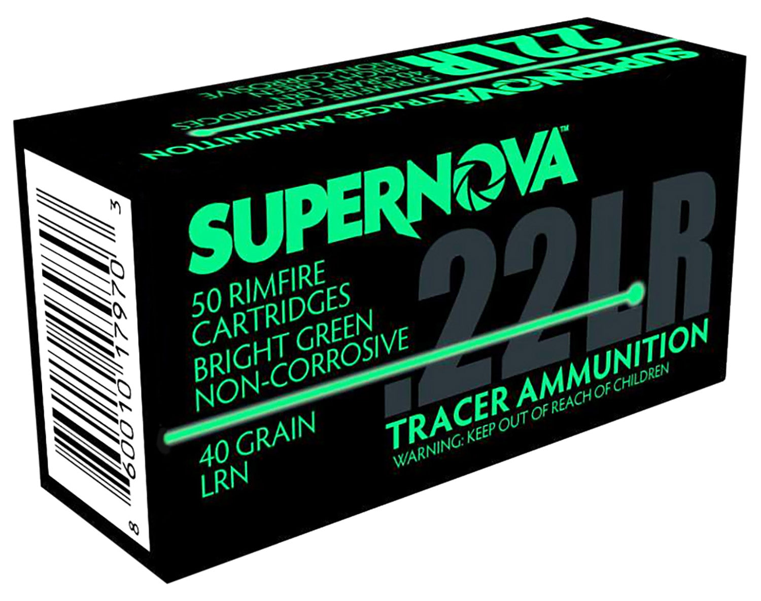Supernova Green Tracer Non-Corrosive Lead Round Nose 40 Grain .22 Long Rifle 1070 fps 860010179703