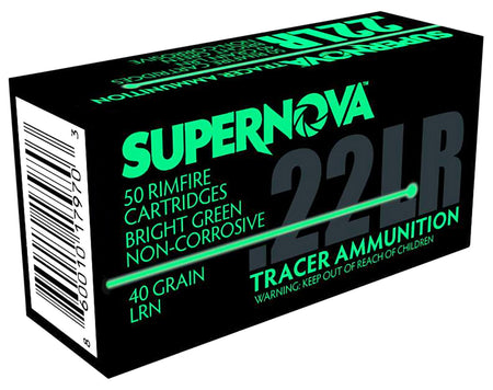 Supernova Green Tracer Non-Corrosive Lead Round Nose 40 Grain .22 Long Rifle 1070 fps 860010179703