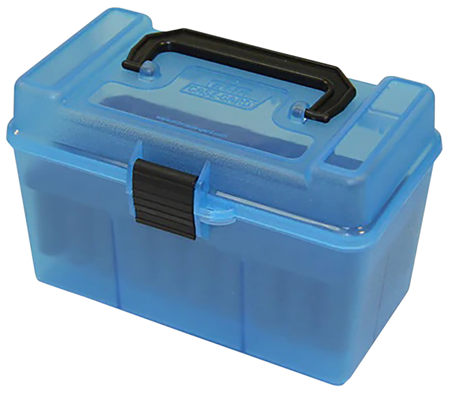 MTM Case-Gard H50RMAG24 Deluxe 50rd Ammo Storage Box 300 Win Mag/7mm Rem Clear Blue Polypropylene