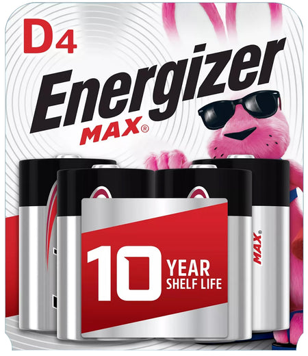 Energizer E95BP4 MAX Alkaline D Batteries 1.5V Black Silver Qty 12 4 Pack