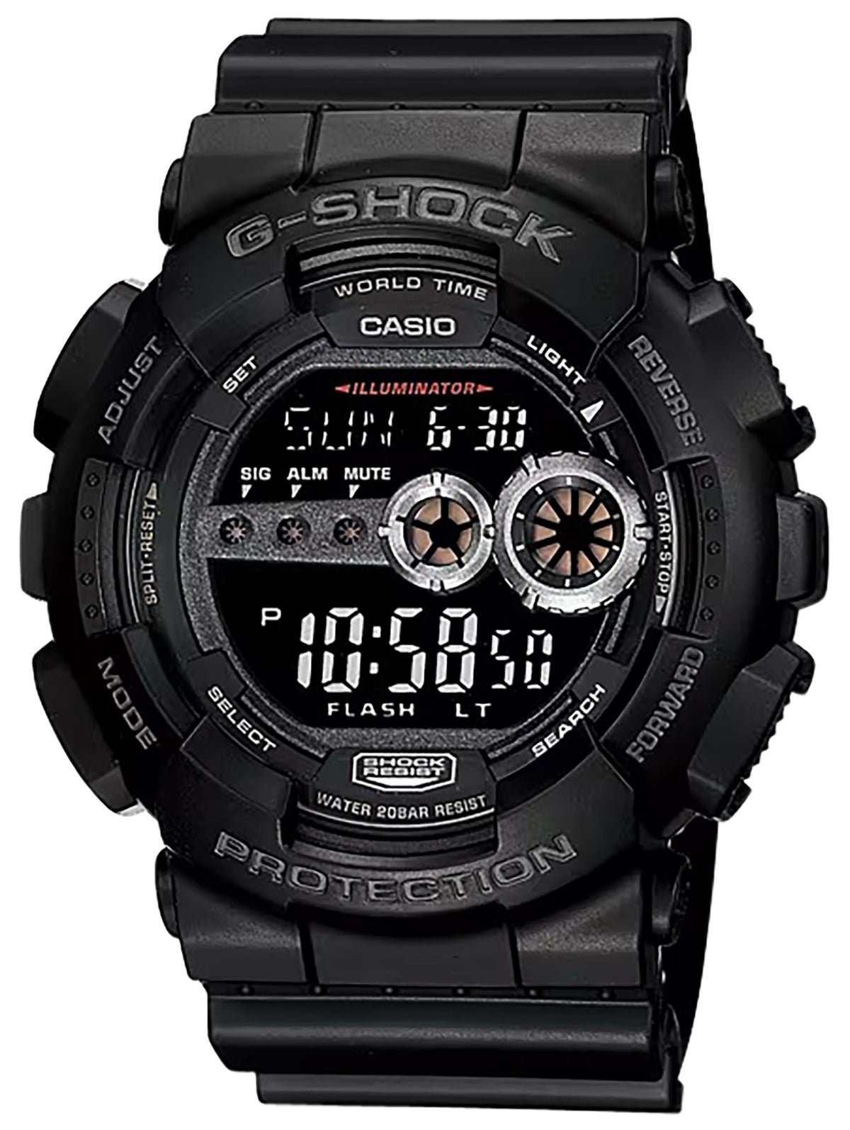 G-Shock GD-100-1B Tactical Black Tide/Moon Data Stainless Bezel Watch