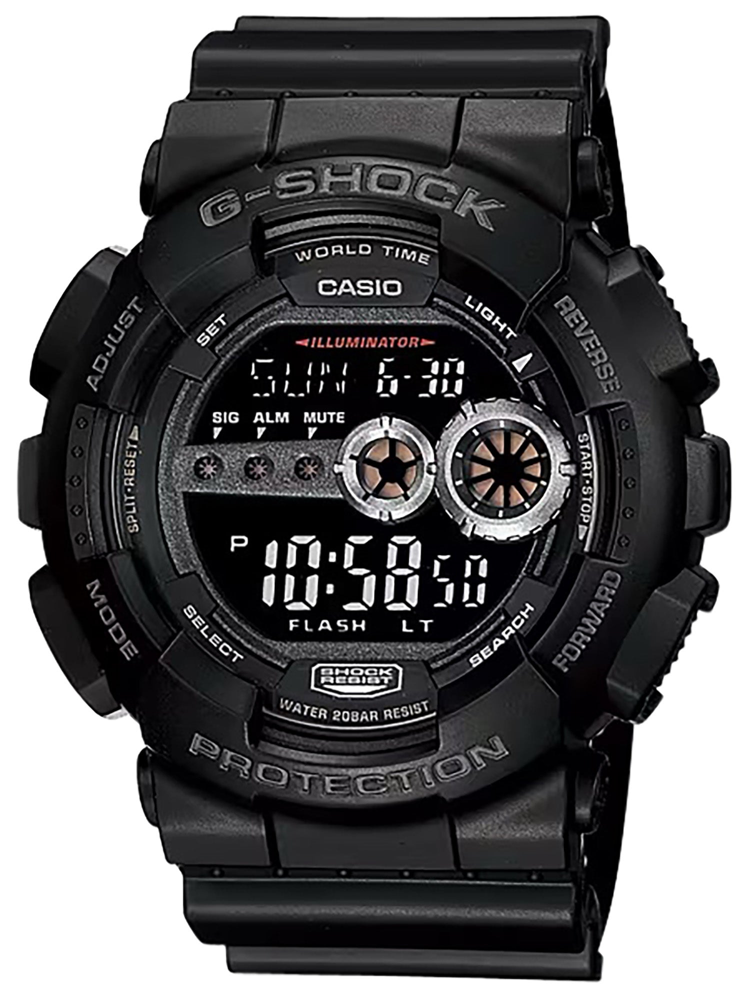 G-Shock GD-100-1B Tactical Black Tide/Moon Data Stainless Bezel Watch