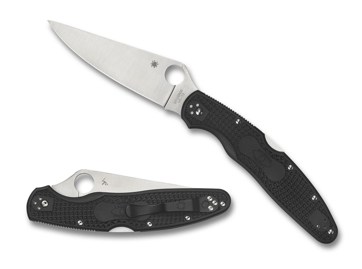 Spyderco C07PBK4 Police 4 Lightweight 4.39" Plain VG-10 Satin Blade Black FRN Handle Folding Knife