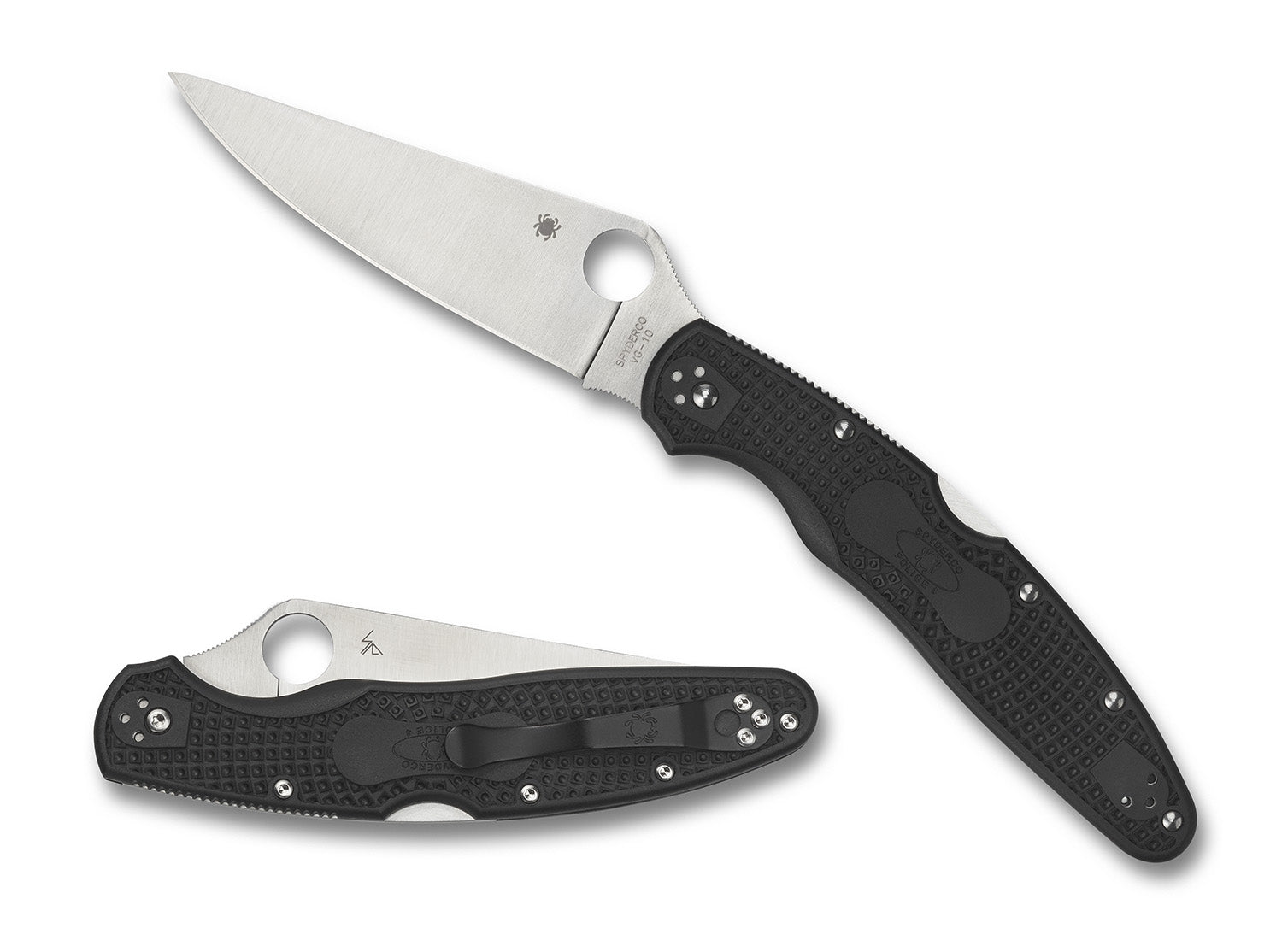 Spyderco C07PBK4 Police 4 Lightweight 4.39" Plain VG-10 Satin Blade Black FRN Handle Folding Knife