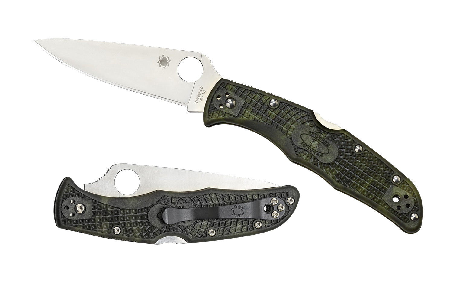 Spyderco C10ZFPGR Endura 4 Lightweight 3.80" Plain VG-10 Satin Blade Zome Green Textured FRN Handle with Clip