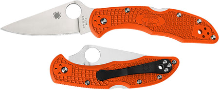 Spyderco C11FPOR Delica 4 Lightweight 2.88" Plain VG-10 Satin Blade Orange Textured FRN Handle Folding Knife