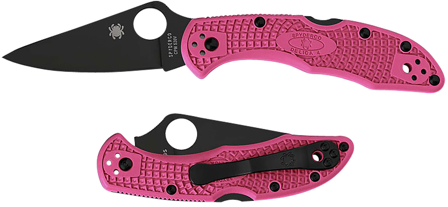 Spyderco C11FPPNS30VBK Delica 4 Lightweight 2.90" Plain TiCN Coated S30V Blade Pink w/Black Accents FRN Handle
