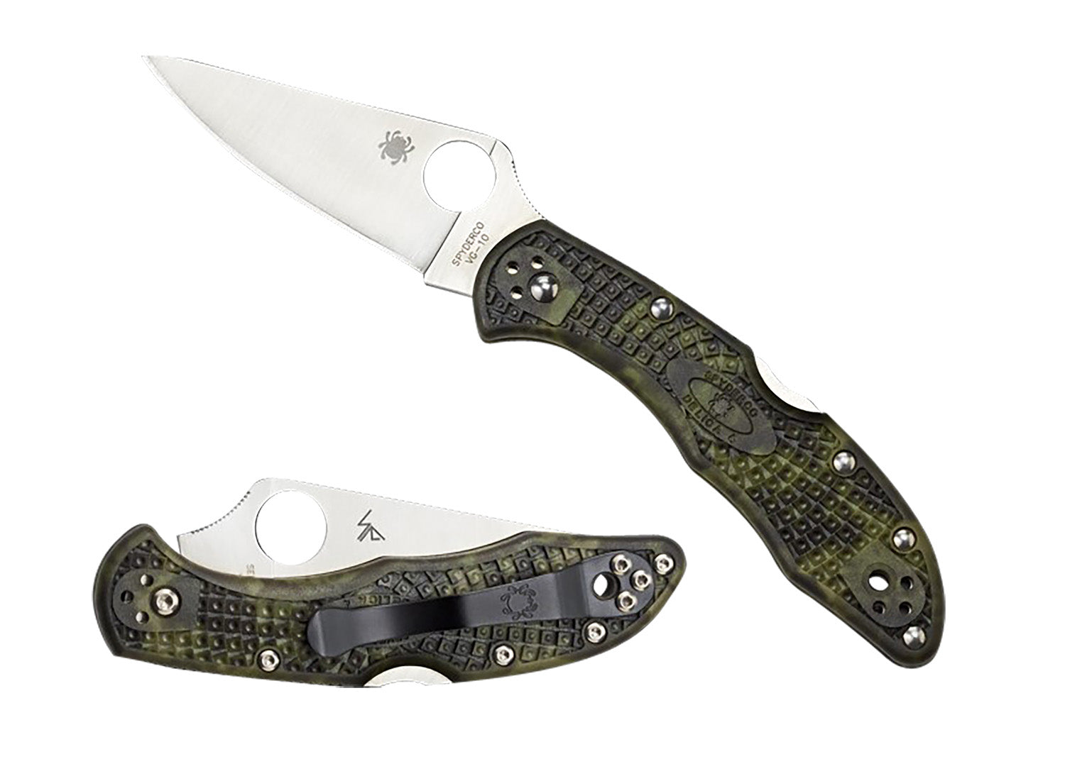 Spyderco C11ZFPGR Delica 4 Lightweight 2.90" Plain VG-10 Satin Blade Japanese Artisan Zome Green FRN Handle