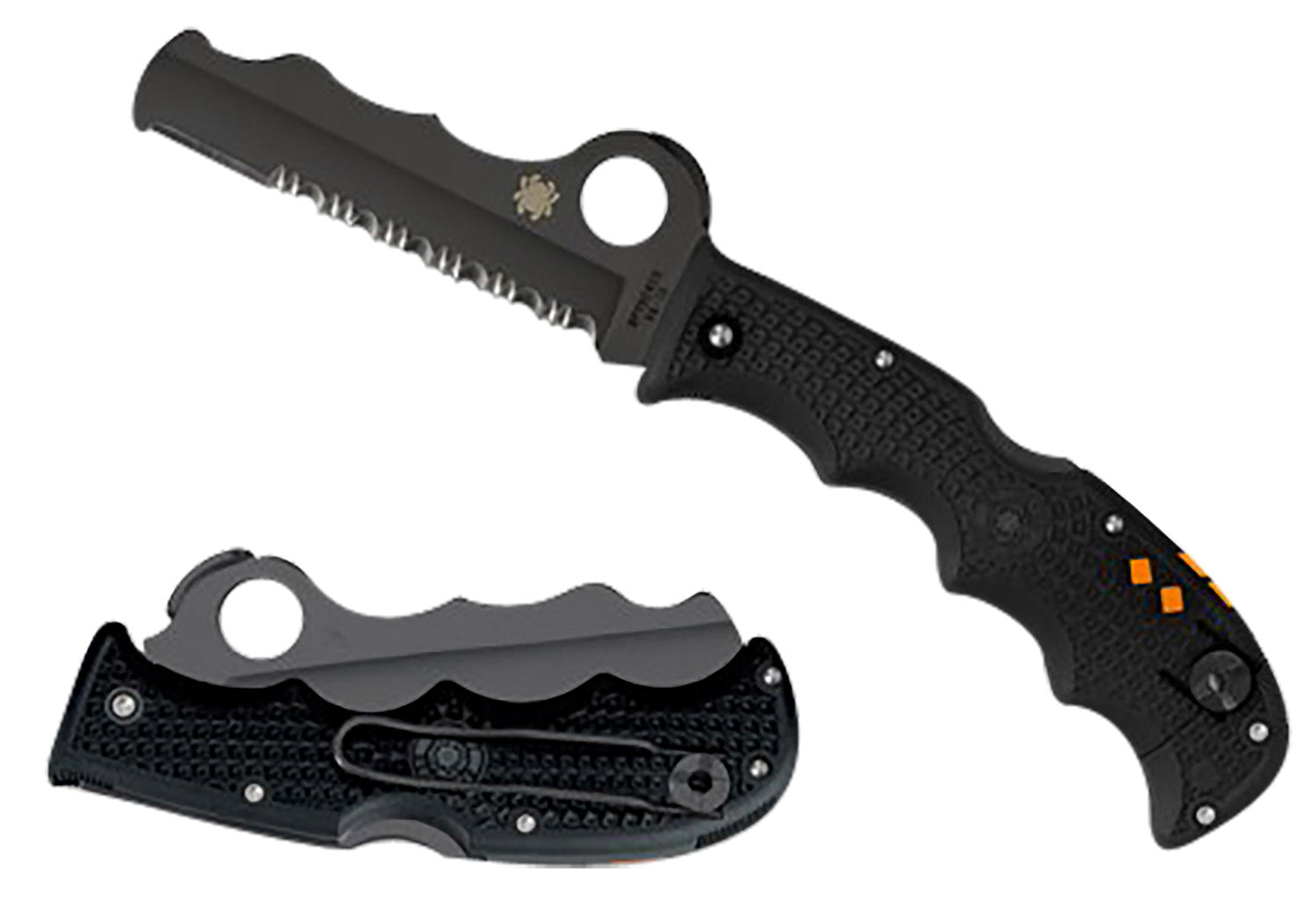 Spyderco C79PSBBK Assist Lightweight 3.69" Part Serrated VG-10 SS Black DLC Blade Black FRN Handle Pocket Clip Glass Breaker