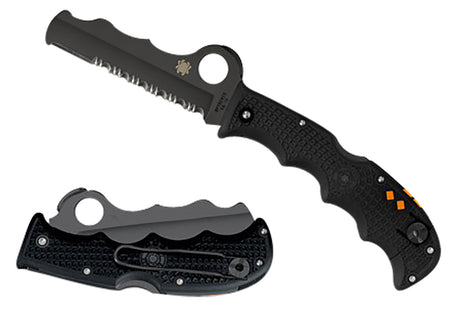 Spyderco C79PSBBK Assist Lightweight 3.69" Part Serrated VG-10 SS Black DLC Blade Black FRN Handle Pocket Clip Glass Breaker