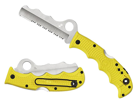Spyderco C79PSYL Assist Salt 3.68" Part Serrated H2 Steel Blade Yellow Textured FRN Handle Pocket Clip Survival Whistle