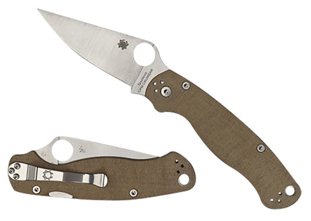 Spyderco C81MPCW2 Para Military 2 3.47" Plain Edge CPM Cru-Wear Stonewashed Blade Brown Canvas Micarta Handle Pocket Clip