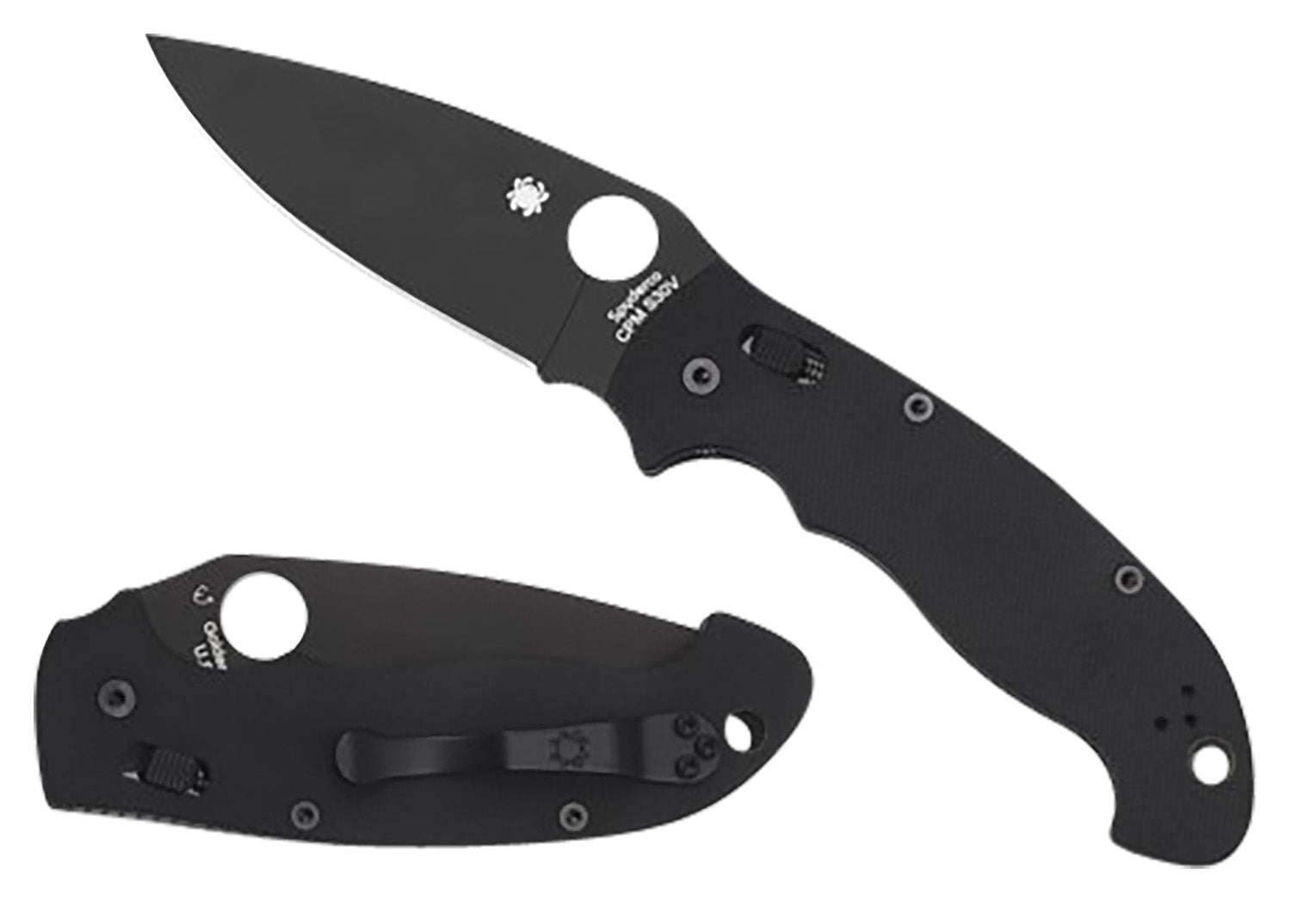 Spyderco C95GPBBK2 Manix 2 XL 3.85" Plain Edge Black DLC CPM S30V Blade Black G10 Handle Includes Pocket Clip