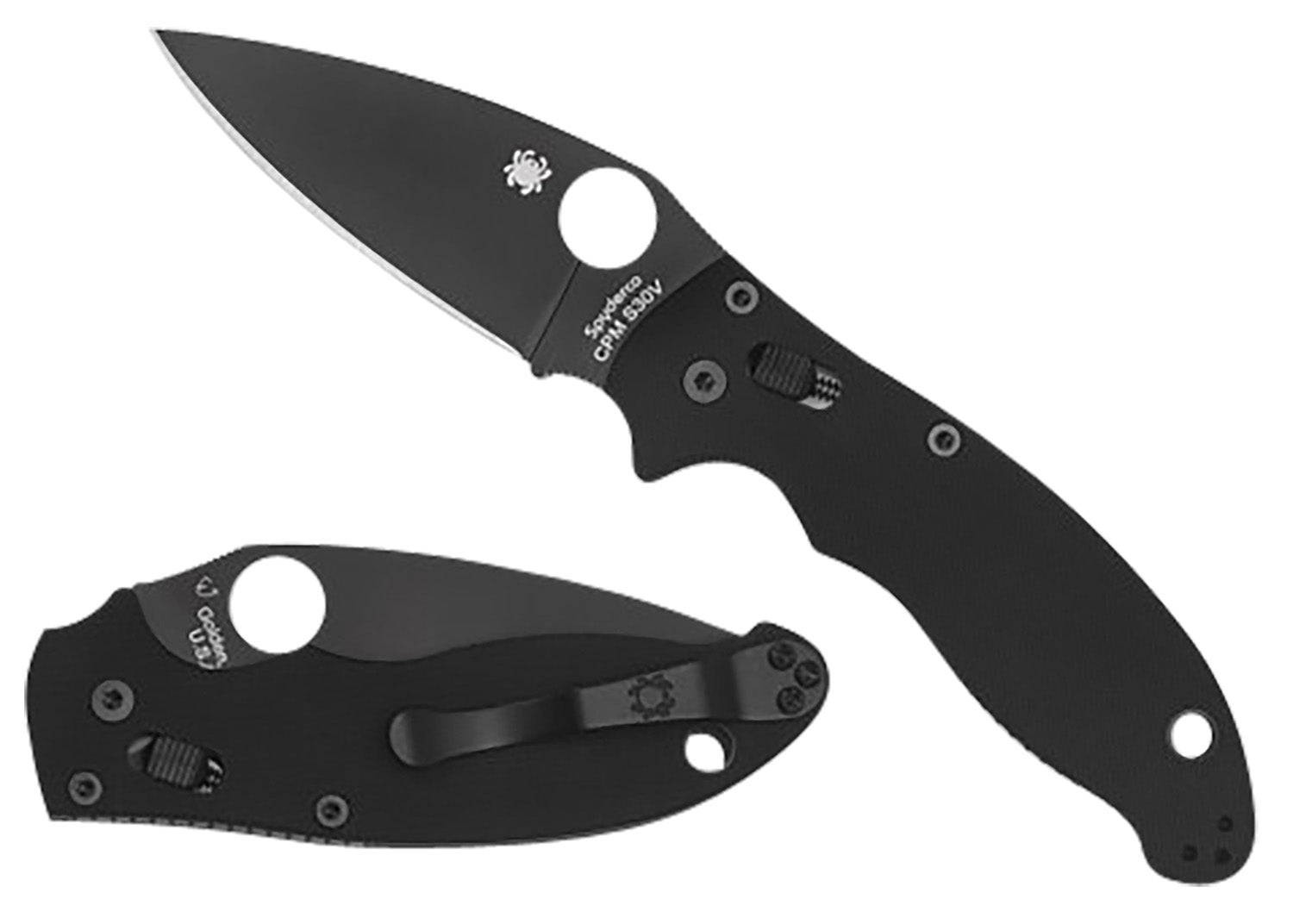 Spyderco C101GPBBK2 Manix 2 3.37" Plain Edge Black DLC CPM S30V Blade Black Textured G10 Handle Includes Pocket Clip