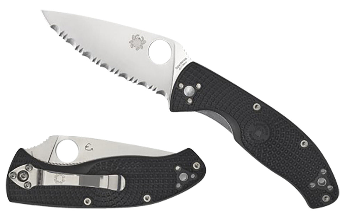 Spyderco C122PSBK Tenacious Lightweight 3.39" Part Serrated Satin 8Cr13MoV Blade Black FRN Handle Includes Pocket Clip