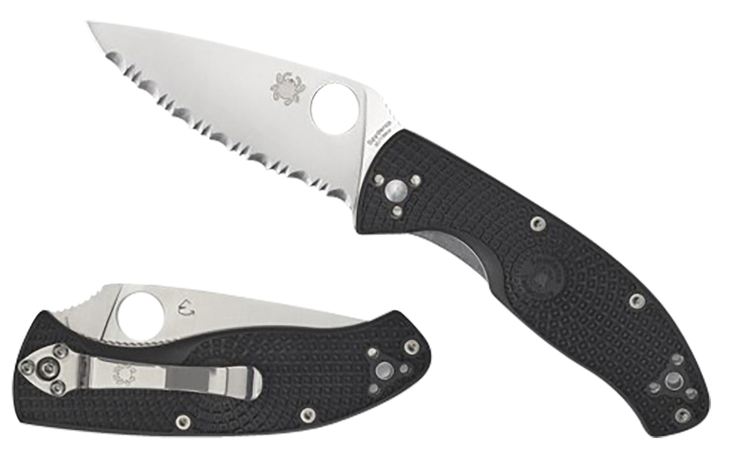 Spyderco C122PSBK Tenacious Lightweight 3.39" Part Serrated Satin 8Cr13MoV Blade Black FRN Handle Includes Pocket Clip