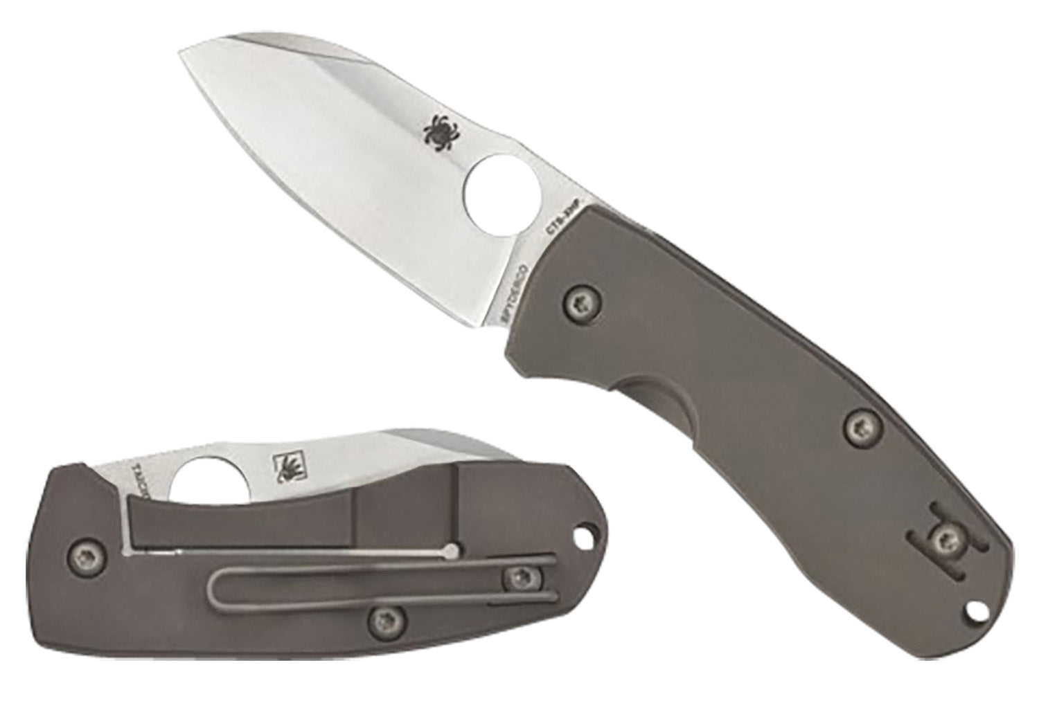 Spyderco Techno 2 C158TIP2 2.52" Plain CTS XHP Steel Blade Titanium Handle Pocket Clip