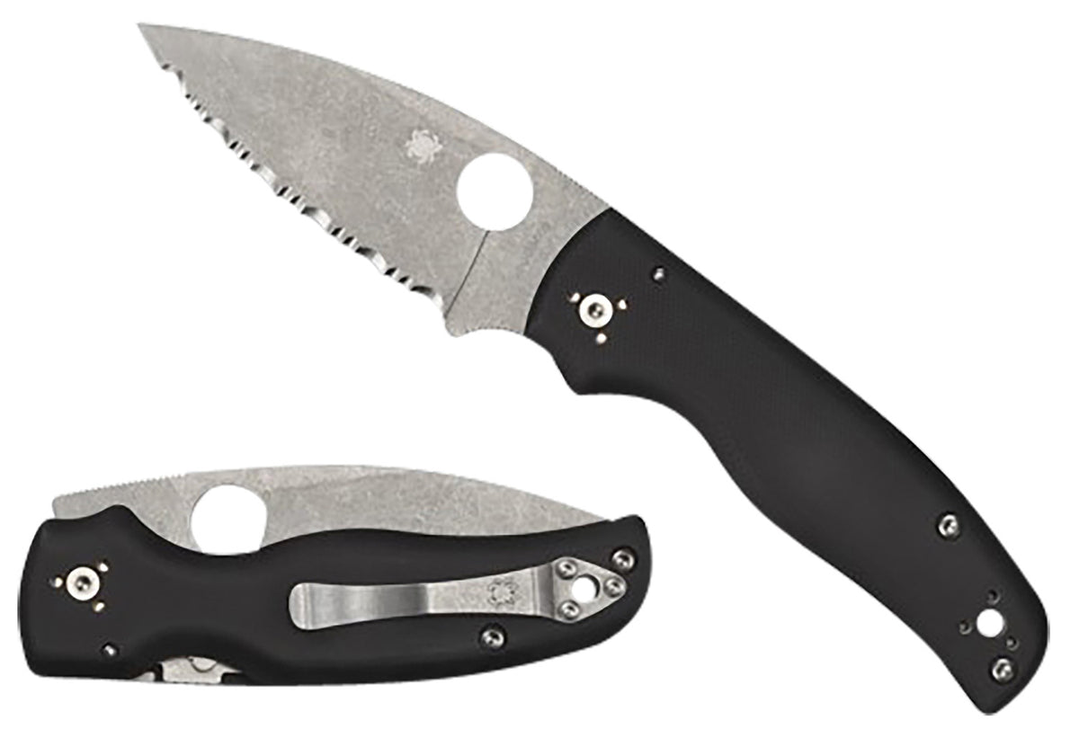 Spyderco Shaman C229GP 3.58" Plain Stonewashed S30V Blade Black Textured G10 Handle Compression Lock