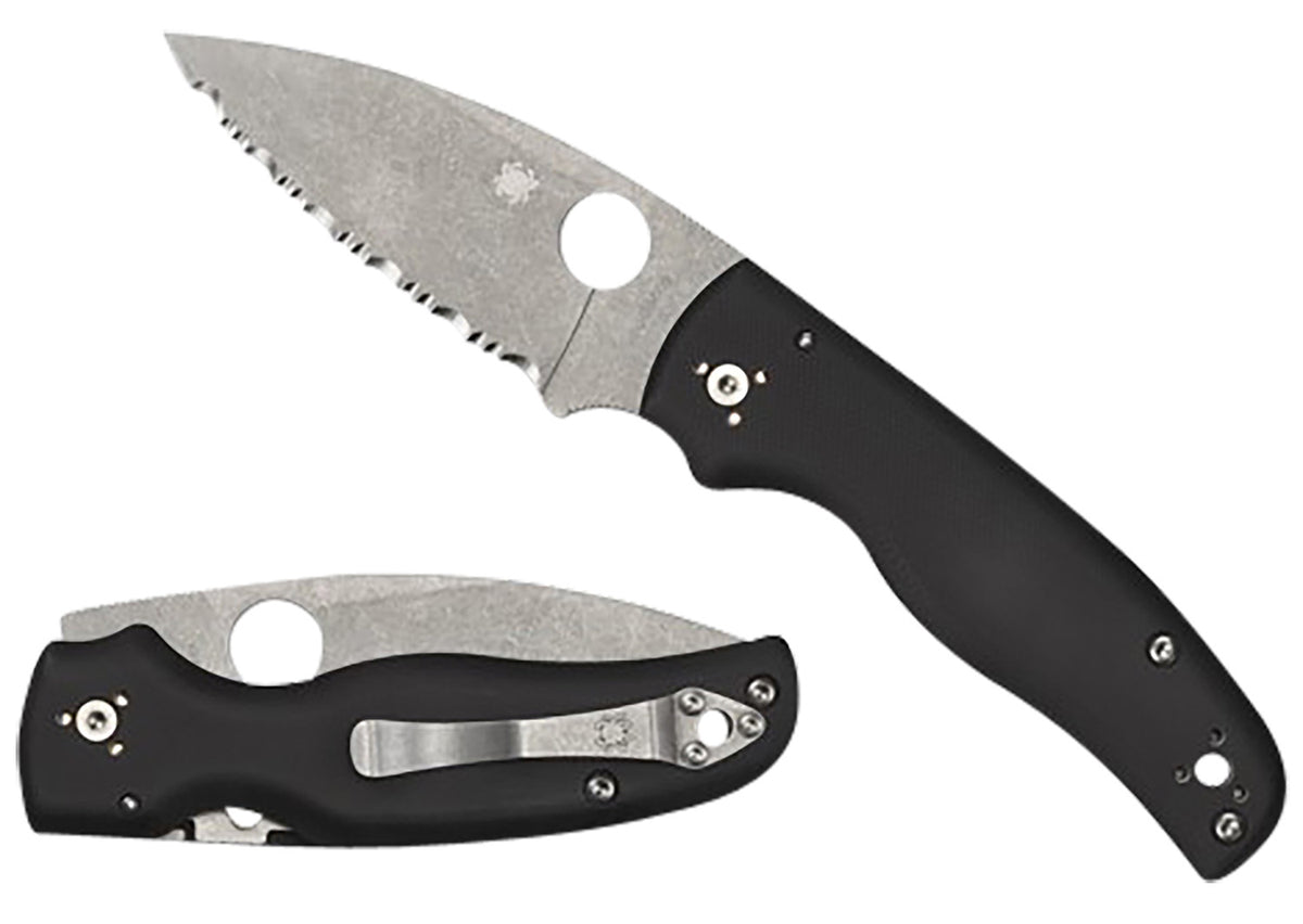 Spyderco Shaman C229GS 3.58" Serrated Stonewashed CPM S30V Blade Black G10 Handle Compression Lock
