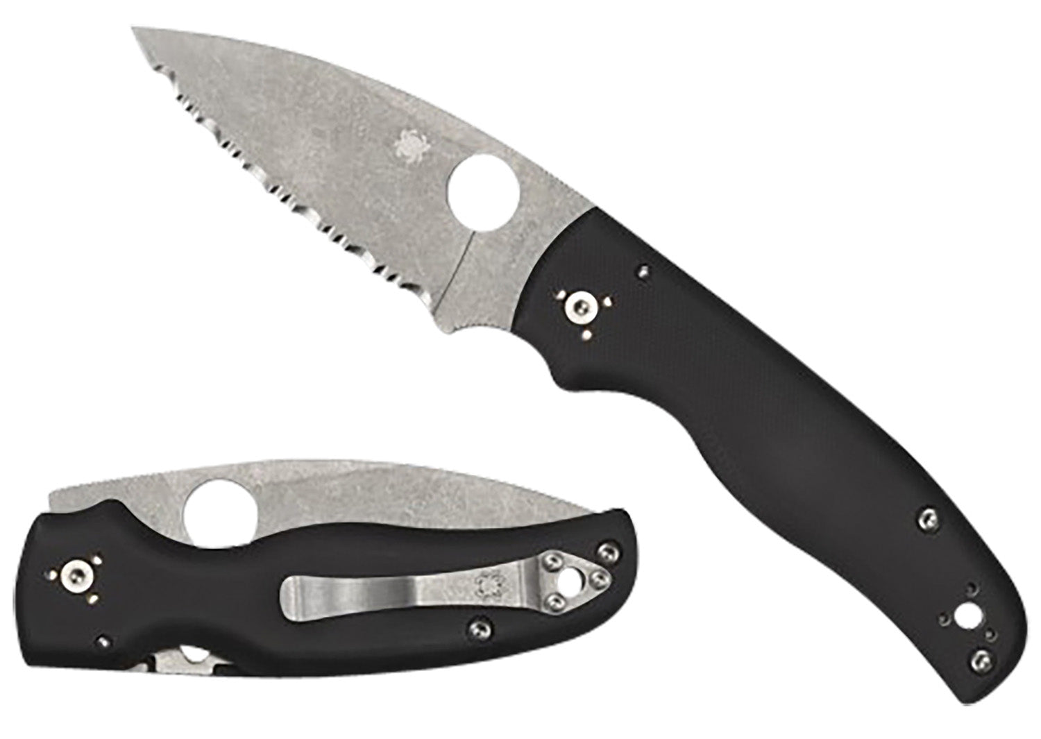 Spyderco Shaman C229GS 3.58" Serrated Stonewashed CPM S30V Blade Black G10 Handle Compression Lock