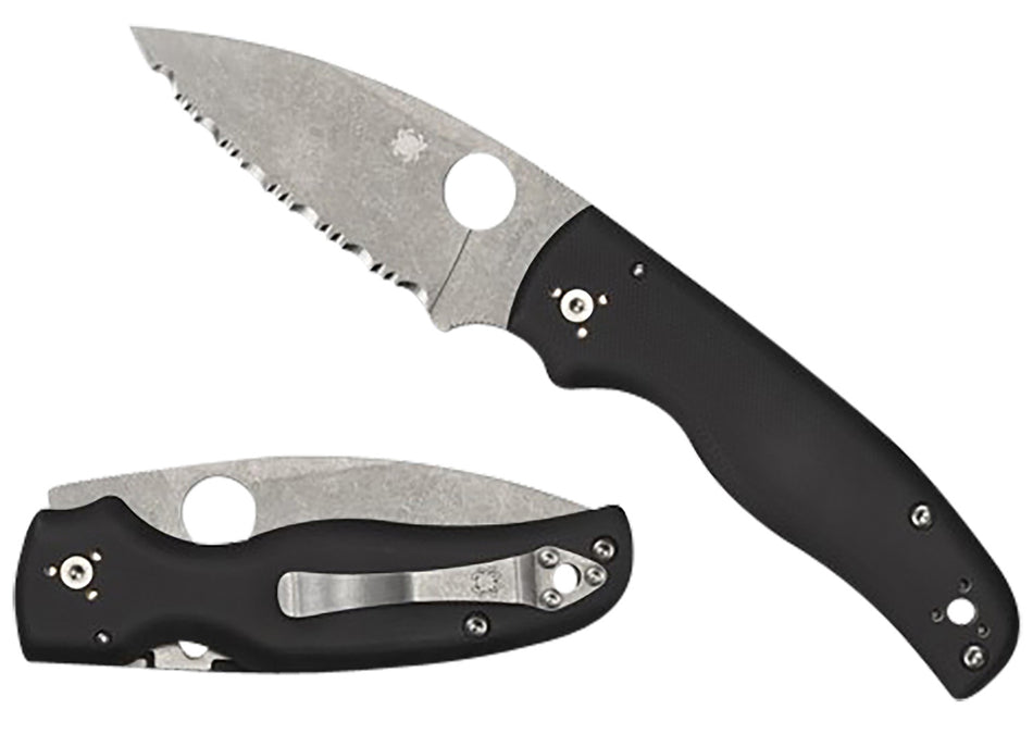 Spyderco Shaman C229GS 3.58" Serrated Stonewashed CPM S30V Blade Black G10 Handle Compression Lock